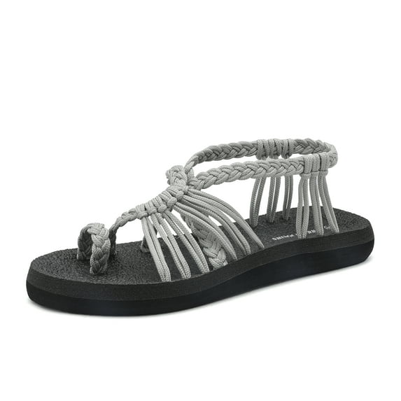 DREAM PAIRS Women's Flat Sandals Strap Yoga Casual Lightweight Soft Comfort Beach Sandals For Women Summer Shoes GREY ATHENA_10 size 10