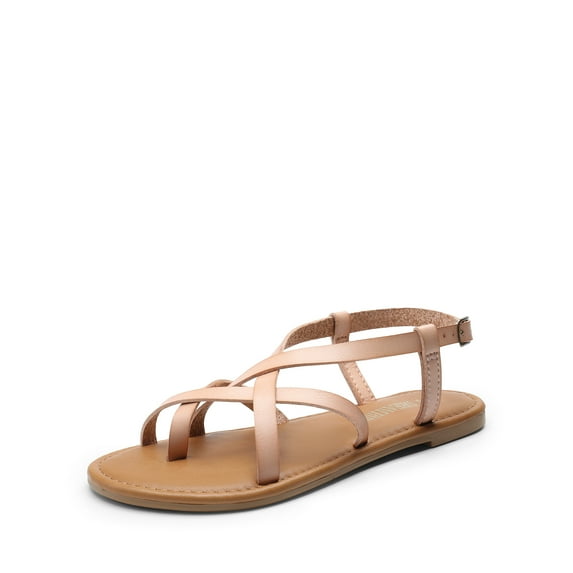 DREAM PAIRS Women's Flat Sandals Strappy Dressy Comfortable Ankle Strap Casual Summer Thong Sandals for Beach