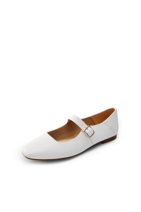 Women's Mary Jane Flats Square Toe Comfortable Casual Slip On Dress Shoes Ballet Flats with Buckle Strap