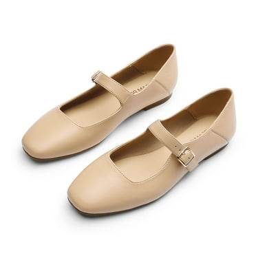BURUDANI Women's Mary Jane Flats Square Toe Comfortable Casual Slip On Dress Shoes Ballet Flats with Buckle Strap