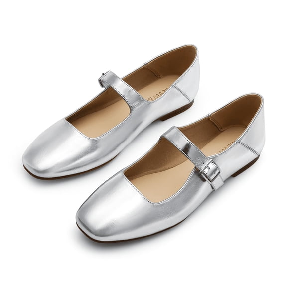 BURUDANI Women's Mary Jane Flats Square Toe Comfortable Casual Slip On Dress Shoes Ballet Flats with Buckle Strap