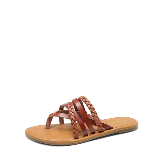 DREAM PAIRS Women's Flip Flops Round Toe Multi Strap lightweight Summer Beach Flat Casual Thong Sandals