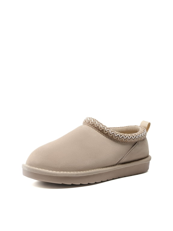 Women's Genuine Suede Fuzzy Slippers Indoor Outdoor Fluffy Home Comfy Winter Slip On Cute Warm Memory Foam Fuzzy Shoes