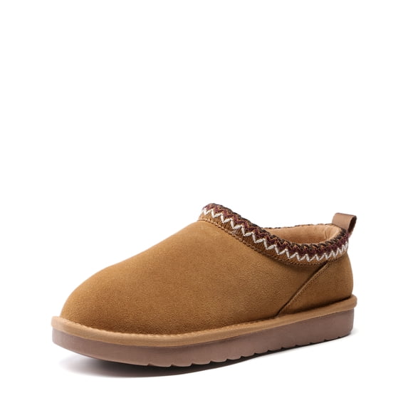 DREAM PAIRS Women's Genuine Suede Fuzzy Slippers Indoor Outdoor Fluffy Home Comfy Winter Slip On Cute Warm Memory Foam Fuzzy Shoes