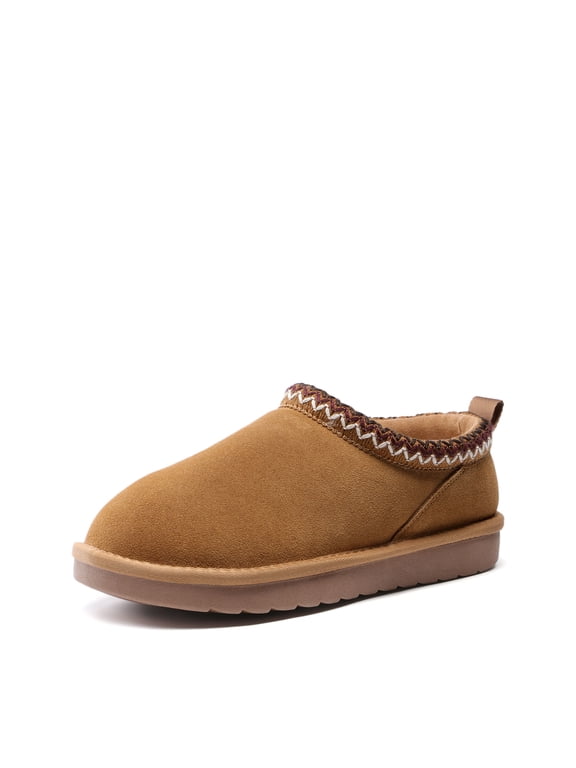 Women's Genuine Suede Fuzzy Slippers Indoor Outdoor Fluffy Home Comfy Winter Slip On Cute Warm Memory Foam Fuzzy Shoes