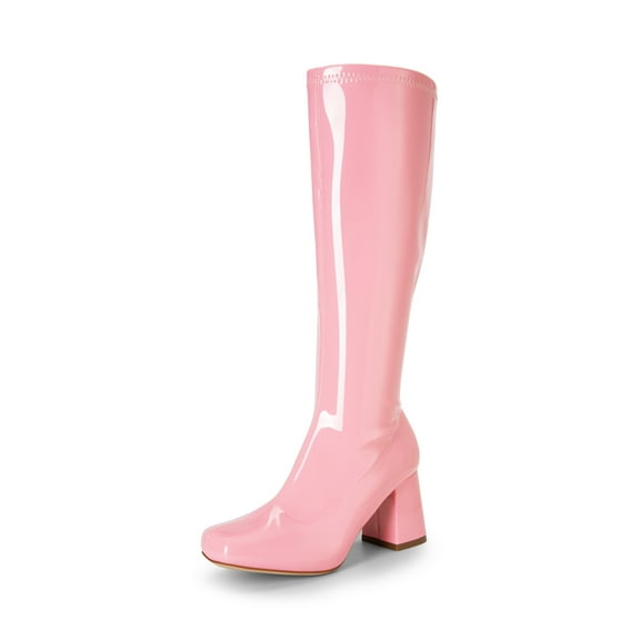 DREAM PAIRS Women's Gogo Boots, Square Toe Chunky Knee High Boots For Women