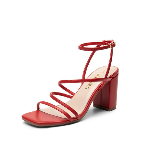DREAM PAIRS Women's Heels Chunky Block Strappy Square Open Toe Ankle Buckle Heeled Sandals Wedding Party Dress Shoes Indie