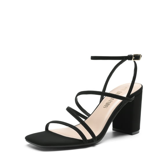 DREAM PAIRS Women's Heels Chunky Block Strappy Square Open Toe Ankle Buckle Heeled Sandals Wedding Party Dress Shoes Indie