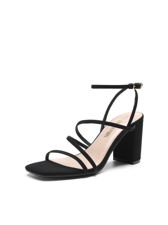 Women's Heels Chunky Block Strappy Square Open Toe Ankle Buckle Heeled Sandals Wedding Party Dress Shoes Indie