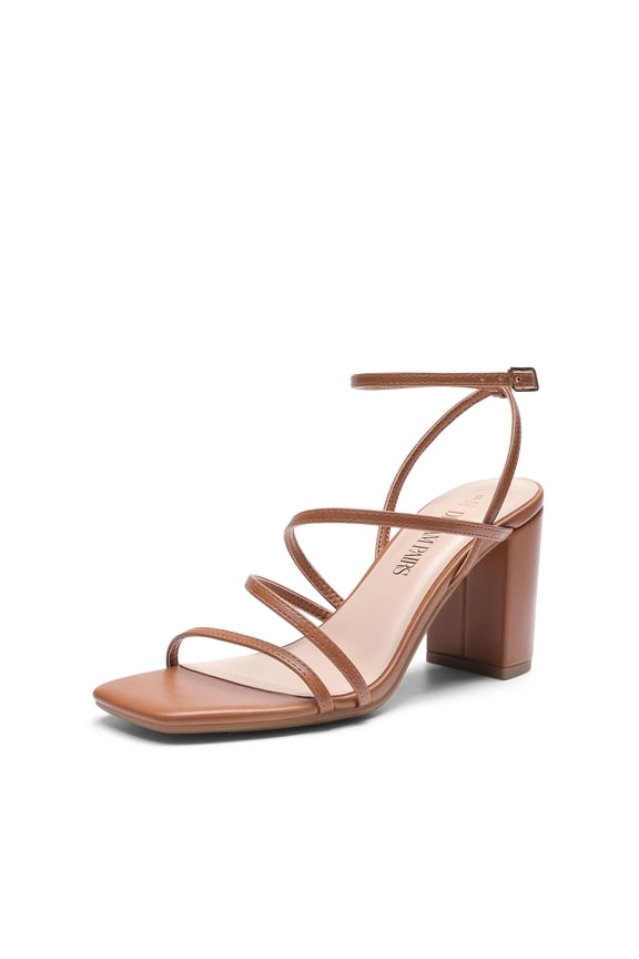 Women's Heels Chunky Block Strappy Square Open Toe Ankle Buckle Heeled Sandals Wedding Party Dress Shoes Indie