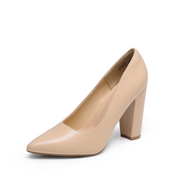 DREAM PAIRS Women's High Chunky Block Heels Closed Pointed Toe Slip on Women Pumps Wedding Party Work Comfortable Dress Shoes for Women
