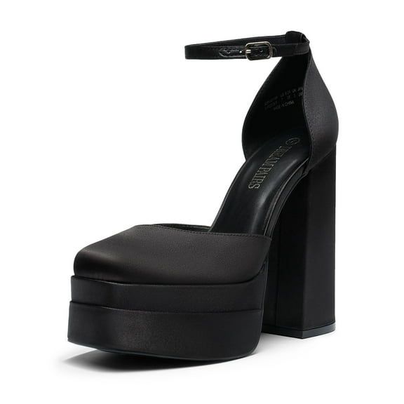 BURUDANI Women's High Chunky Platform Closed Toe Block Heels Square Toe Ankle Strap Dress Wedding Party Pumps Shoes AURELIA