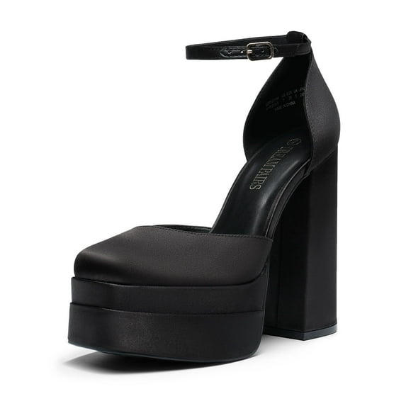 BURUDANI Women's High Chunky Platform Closed Toe Block Heels Square Toe Ankle Strap Dress Wedding Party Pumps Shoes AURELIA
