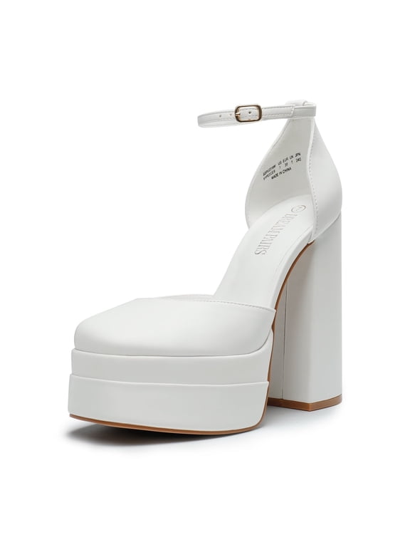 Women's High Chunky Platform Closed Toe Block Heels Square Toe Ankle Strap Dress Wedding Party Pumps Shoes AURELIA