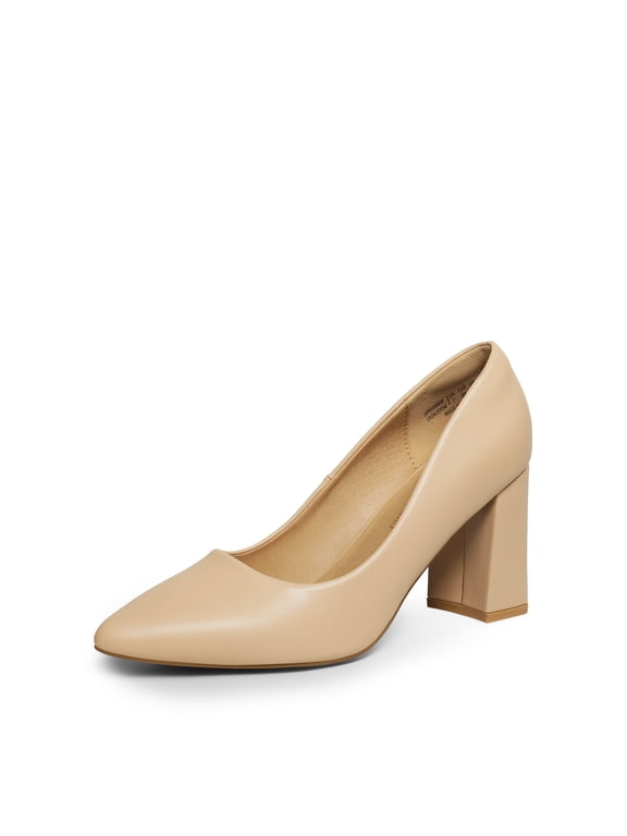 Women's High Chunky Pointed Closed Toe Block Heels Wedding Classic Slip On Dress Pumps Shoes