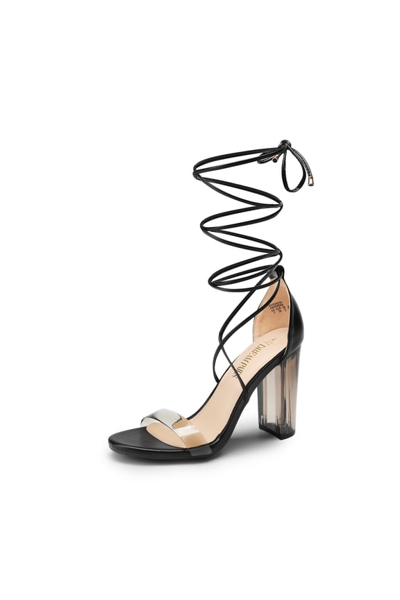 Women's High Heels Lace Up Chunky Block Heels Strappy Sexy Open Toe Heels Pumps Sandals
