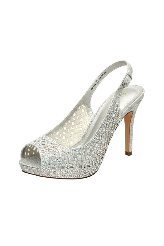 Women's High Heels Platform Dress Rhinestones Peep Toe Pumps Shoes