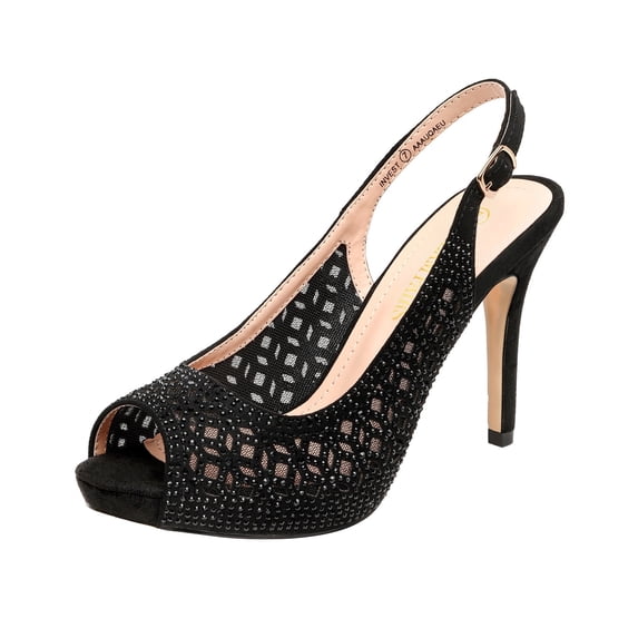 DREAM PAIRS Women's High Heels Platform Dress Rhinestones Peep Toe Pumps Shoes