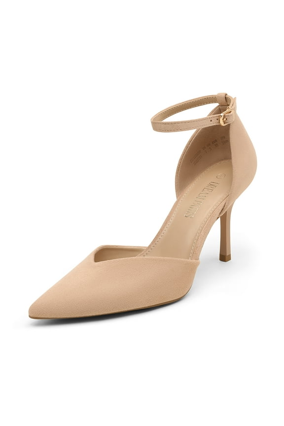 Women’s High Heels Strappy Closed Toe Stiletto Ankle Strap Pointed Toe D'Orsay Heel Dress Wedding Party Pumps Shoes NUDE SDPU2215W size 10