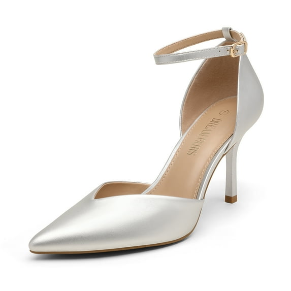 DREAM PAIRS Women’s High Heels Strappy Closed Toe Stiletto Ankle Strap Pointed Toe D'Orsay Heel Dress Wedding Party Pumps Shoes SILVER/PU SDPU2215W size 9.5