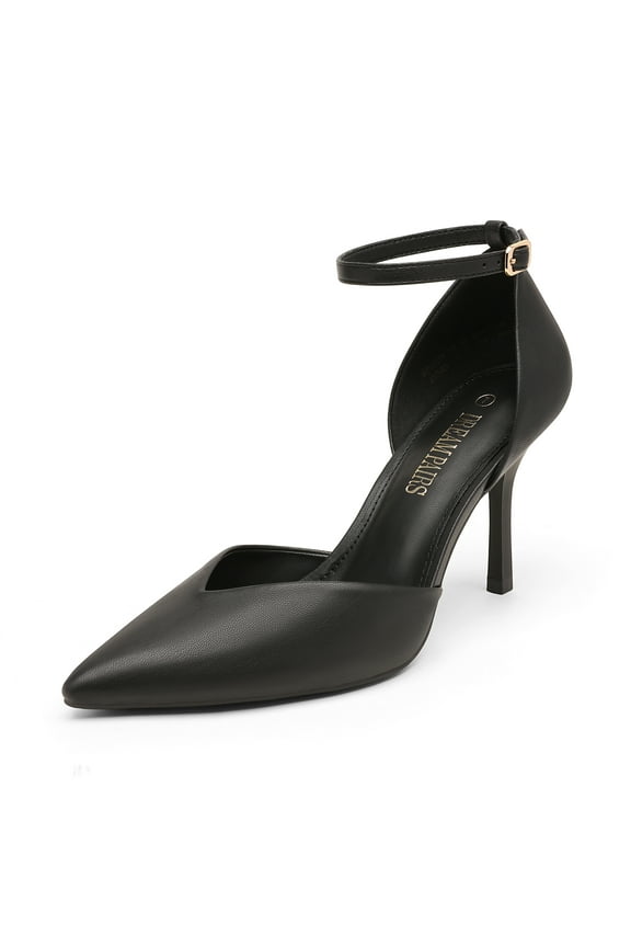 Women’s High Heels Strappy Closed Toe Stiletto Ankle Strap Pointed Toe D'Orsay Heel Dress Wedding Party Pumps Shoes BLACK/PU SDPU2215W size 10