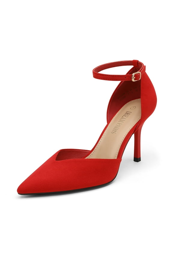 Women’s High Heels Strappy Closed Toe Stiletto Ankle Strap Pointed Toe D'Orsay Heel Dress Wedding Party Pumps Shoes RED SDPU2215W size 10