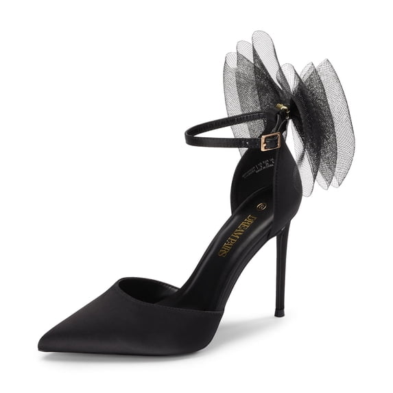 DREAM PAIRS Women's High Heels Strappy Closed Toe Stiletto Pointed Toe Mesh Bows Ankle Strap D'Orsay Sexy Dress Wedding Party Pumps Shoes