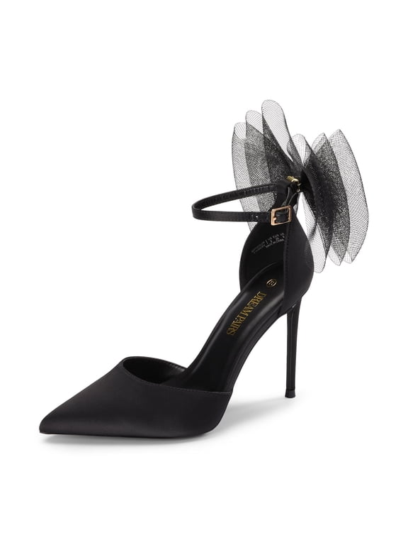 Women's High Heels Strappy Closed Toe Stiletto Pointed Toe Mesh Bows Ankle Strap D'Orsay Sexy Dress Wedding Party Pumps Shoes