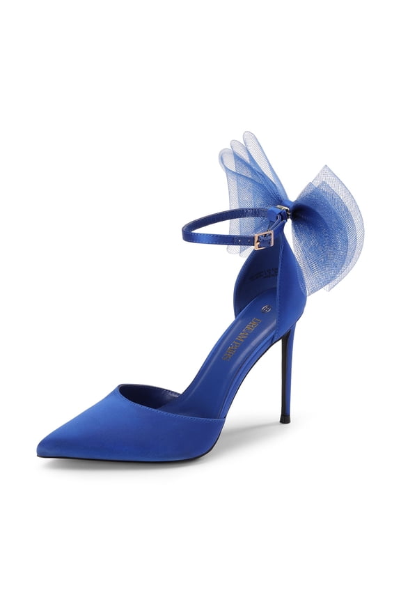 Women's High Heels Strappy Closed Toe Stiletto Pointed Toe Mesh Bows Ankle Strap D'Orsay Sexy Dress Wedding Party Pumps Shoes