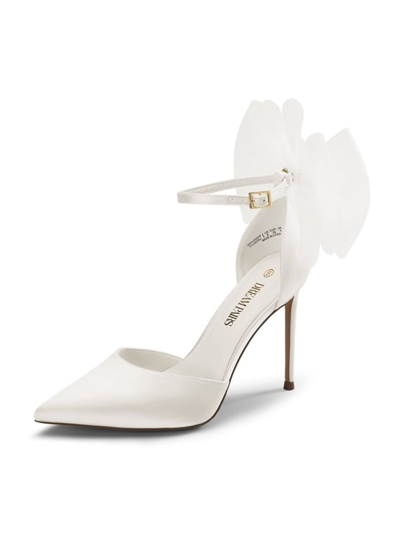 Women's High Heels Strappy Closed Toe Stiletto Pointed Toe Mesh Bows Ankle Strap D'Orsay Sexy Dress Wedding Party Pumps Shoes