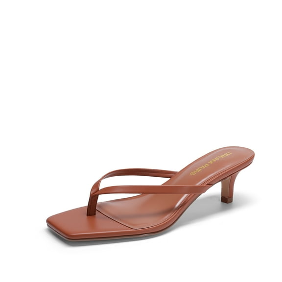 DREAM PAIRS Women’s Kitten Heel Flip Flop Sandals – Low Square Open Toe Thong Heels, 1.96-Inch Summer Vacation Shoes