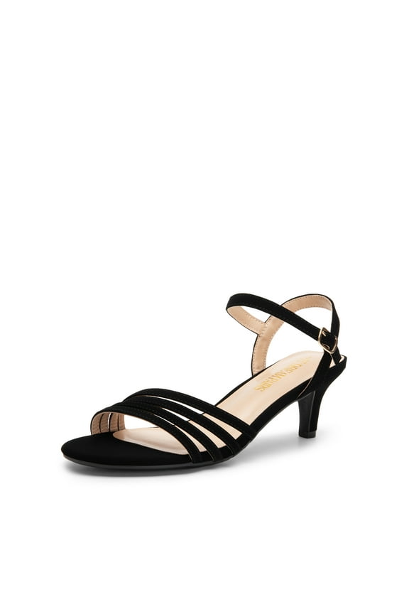 Women's Kitten Heels Open Round Toe Comfortable Strappy Heels for Dressy Wedding Party Evening Sandals
