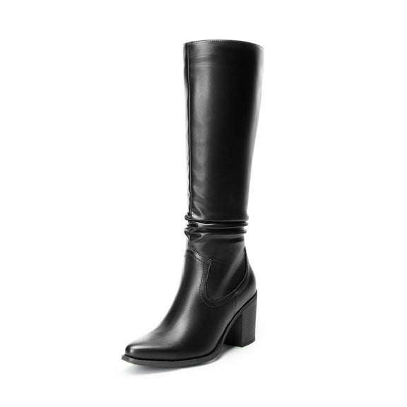 DREAM PAIRS Women's Knee-High Boots, Comfortable Chunky Block Heel Pointed Toe Pull On Side Zipper  Slouch Riding Boots