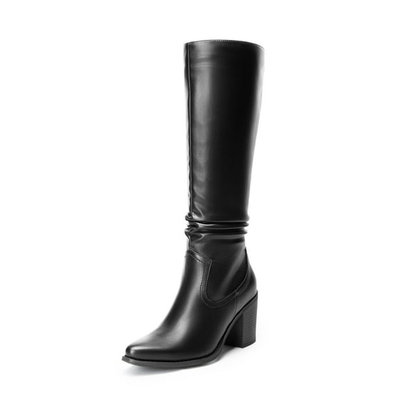 DREAM PAIRS Women's Knee-High Boots, Comfortable Chunky Block Heel Pointed Toe Pull On Side Zipper Slouch Riding Boots