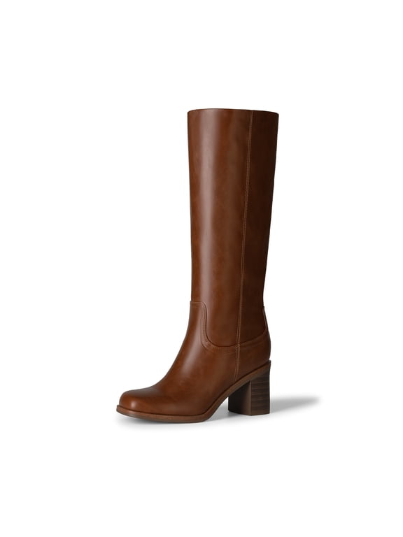 Women's Knee-High Boots, Square Toe Chunky Block Heel Tall Boots, Fashion Dressy Boots for Fall and Winter