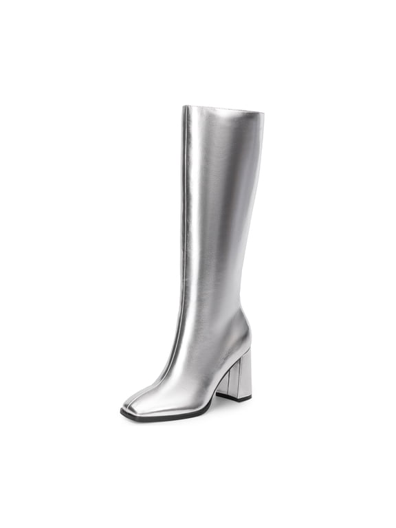 Women's Knee High Boots Square Toe Gogo Boots Chunky Heel Boots with Side Zip Fashion Tall Boots For Women