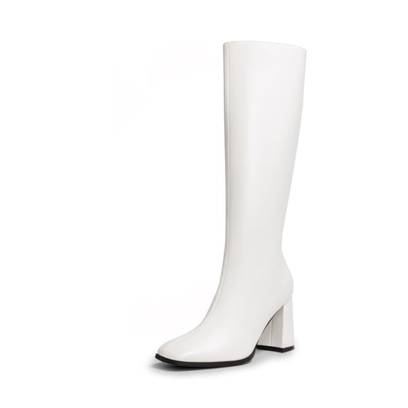 DREAM PAIRS Women's Knee High Boots Square Toe Gogo Boots Chunky Heel Boots with Side Zip Fashion Tall Boots For Women