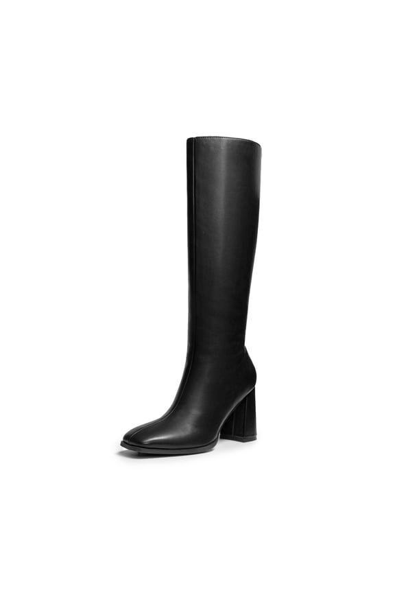 Women's Knee High Boots Square Toe Gogo Boots Chunky Heel Boots with Side Zip Fashion Tall Boots For Women