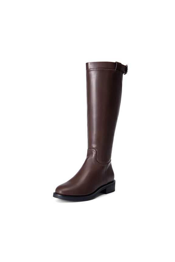 Women's Knee High Riding Boots, Classic Equestrian Style Tall Boots with Buckle Strap