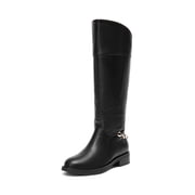 DREAM PAIRS Women's Knee High Riding Boots, Classic Equestrian Tall Boots with Gold Chain Detail