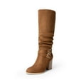 thumbnail image 1 of DREAM PAIRS Women's Knee High Slouch Boots Side Zipper Chunky Heel Tall Boots with Buckle, 1 of 5