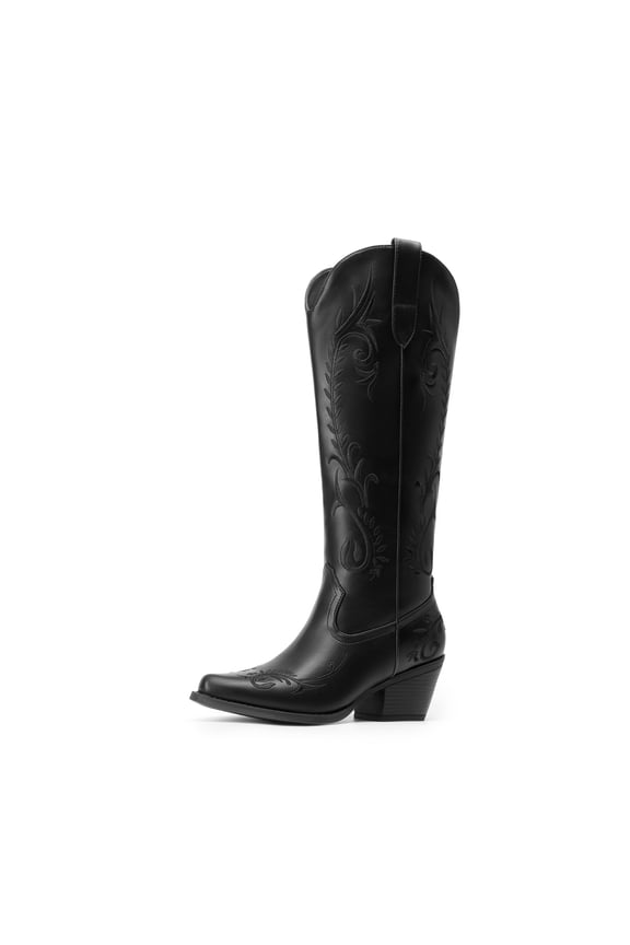 Women’s Knee High Western Cowboy Boots Retro Embroidered Square Toe Cowgirl Boots
