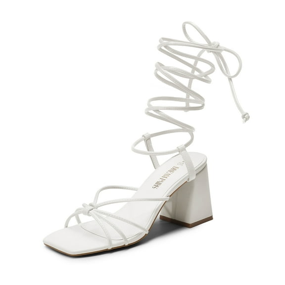 DREAM PAIRS Women’s Lace-Up Block Heel Sandals, Strappy Square Open Toe Chunky High Heels for Party, Travel & Date
