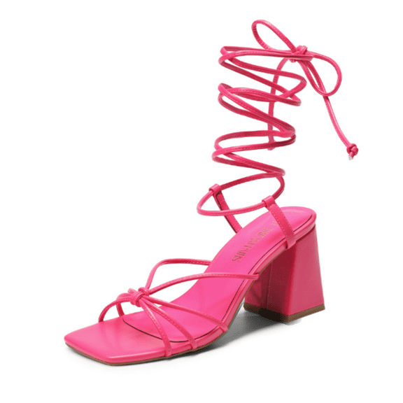 DREAM PAIRS Women’s Lace-Up Block Heel Sandals, Strappy Square Open Toe Chunky High Heels for Party, Travel & Date