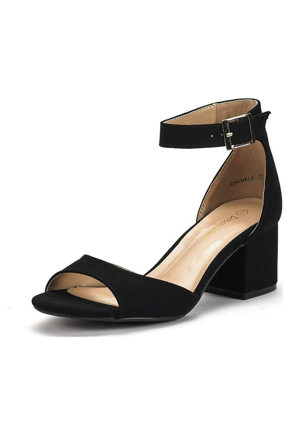 BURUDANI Women's Low Block Chunky Pumps Shoes Ladies Dress Heel Sandals BLACK/SUEDE Size 9