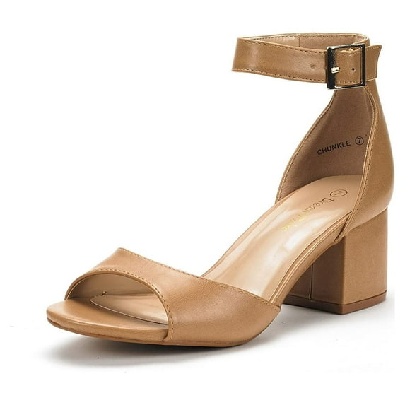 BURUDANI Women's Low Block Chunky Pumps Shoes Ladies Dress Heel Sandals NUDE/PU Size 5.5