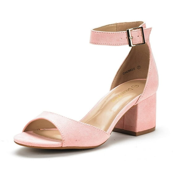 BURUDANI Women's Low Block Chunky Pumps Shoes Ladies Dress Heel Sandals PINK/SUEDE Size 8