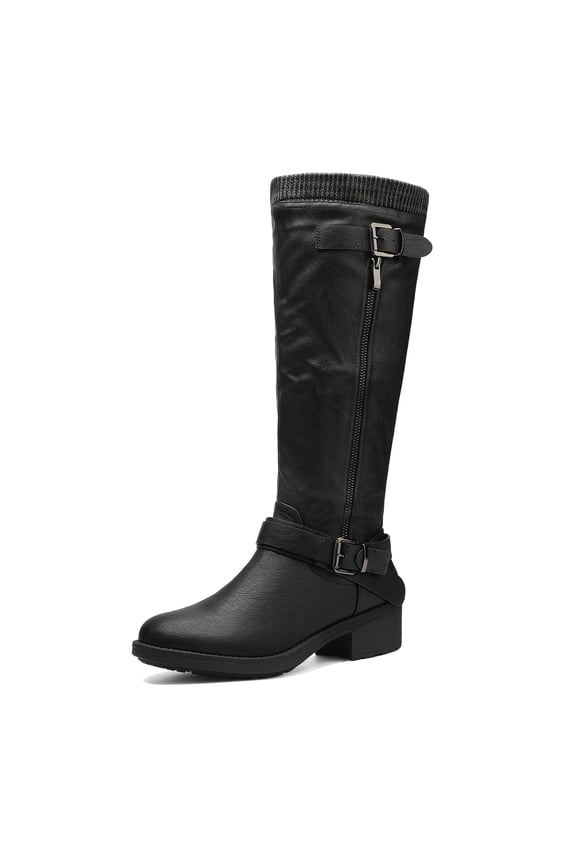 Wide Calf Low Heel Riding Boots for Women Knee High Fall Tall Style