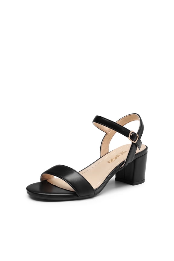 Women's Low Heels Block Open Toe Ankle Strap Classic Short Chunky Sandals with Buckle for Daily Work Wedding Party