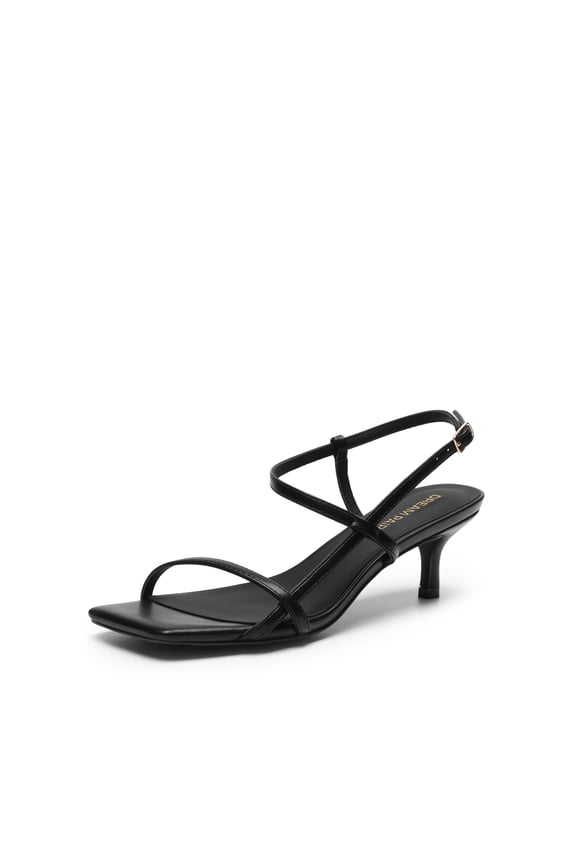 Women's Low Kitten Heels Square Open Toe Ankle Strap Party Wedding Dressy Sandals Shoes